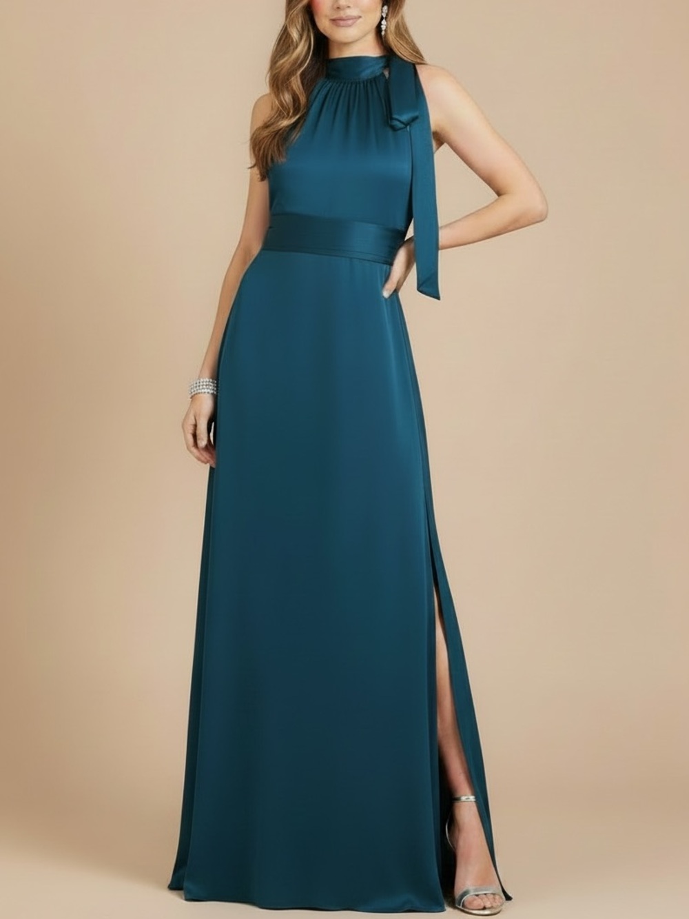NWT SACHIN + BABI Bottle Green Sleeveless Tie Neck Maxi Dress Gown Size 8